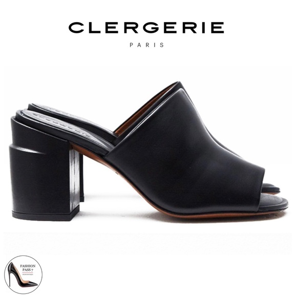 Robert Clergerie Shoes - ROBERT CLERGERIE ALLEGRIA MULE BLACK LEATHER block Heel Open Toe Slip On Sandals